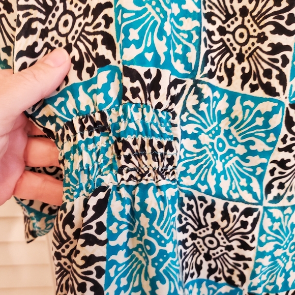 Tolani 100% Silk Deepa Mini Dress Turquoise Mosaic, Size Small - Picture 8 of 11